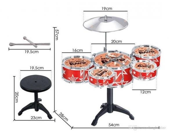 Mini Bateria Musical Infantil 5 Tambores com Banco Jazz Drum