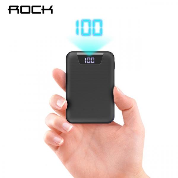 Mini Bateria Portátil de 10000mAh C/ Display Digital - P63 da ROCK - Preto