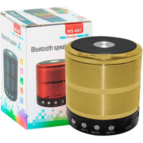 Mini Caixa Caixinha Som Portátil Bluetooth Mp3 Fm Sd Usb Hifi Wireless Pendrive 887 Dourado - Dm