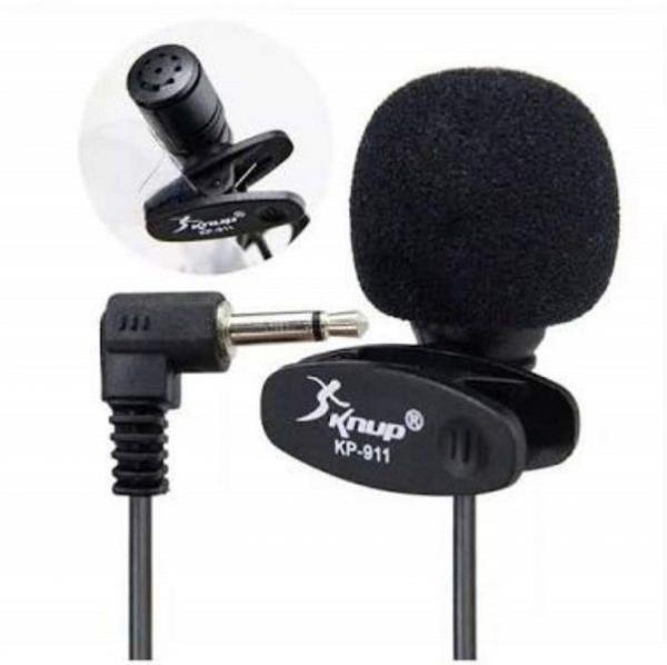 Mini Microfone de Lapela Plug P2 3,5MM Cabo 90cm + Adaptador P/ Celular Knup