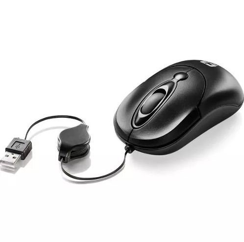 Mini Mouse Óptico Usb Cabo Retrátil Preto Ms3208-2 C3 Tech