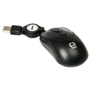 Mini Mouse Óptico USB com Cabo Retrátil MS3208-2 Preto - C3 Tech