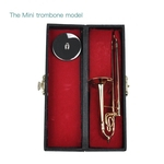 Mini Trombone com suporte Base de Dados Musical Instrument Goldplated Miniature Trombone