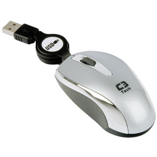 Minimouse Óptico USB com Cabo Retrátil MS3209 Prata - C3 Tech