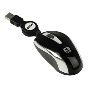 Minimouse Óptico USB com Cabo Retrátil MS3209 Preto - C3 Tech
