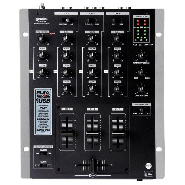 Mixer DJ de 3 Canais Gemini PS 626 USB Crossfader e Rail Glide Preto