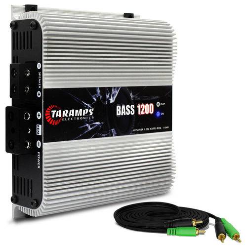 Módulo Amplificador Taramps Bass 1200 1200W Rms 1 Canal 1 Ohm Rca Classe D + Cabo Rca 4mm 5m