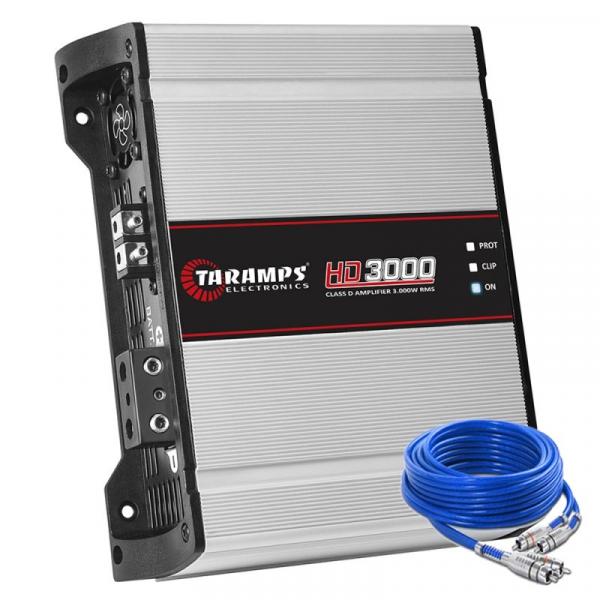 Módulo Amplificador Taramps HD3000 Compact 1 Canal 2 Ohms + Cabo Blindado