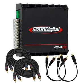 Modulo Soundigital Sd400.4D EVO II Black 524 Watts Rms + 2 Rca + 2 Cabo Y