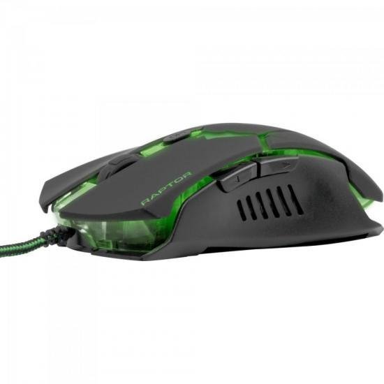 Mouse Gamer Usb 3200dpi Raptor Om 801 Preto/verde Fortrek