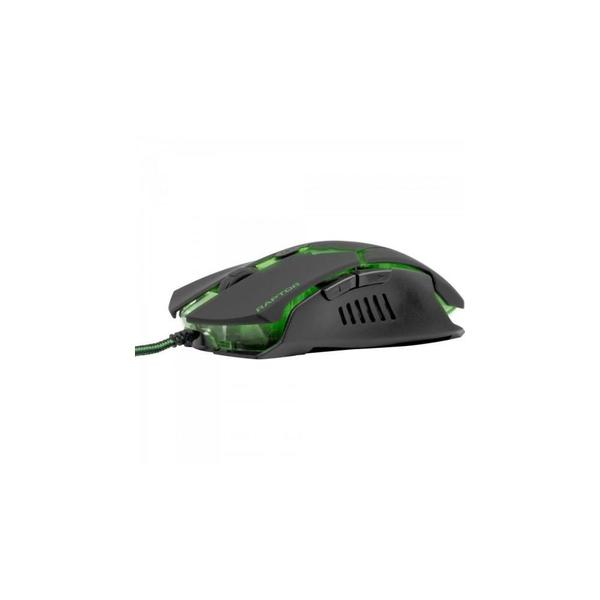 Mouse Gamer USB 3200DPI RAPTOR OM-801 Preto/Verde FORTREK