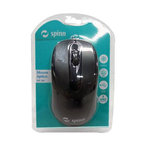 Mouse Optico USB 1000dpi Spinn Preto Mp200 Blister