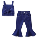 2pcs / set Suit Girl Fashion Bell-fundo suspensórios Jeans Regatas