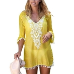 Mulheres Moda Casual Crochet Chiffon Tassel Sunscreen blusa Tops