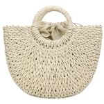Mulheres Moda Vintage Rattan Handbag Basket Travel Bag Summer Beach (Branco)