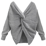 Mulheres V-Neck Backless Sweater moda Cruz-Wrap reversível pulôver