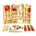 Multifuncional portátil de madeira DIY Simulate Assembléia Toolbox Toy enigma para crianças Redbey