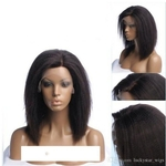 Natural Soft Short Style Kinky Straight Left Side Part Glueless Lace Front Wigs 12inch Black / brown Synthetic Heat Resistant Fiber Hair 