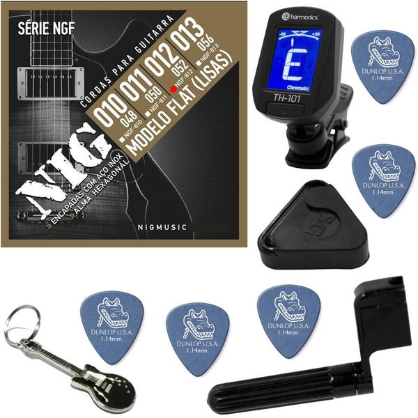 Nig Flatwound NGF812 (Lisas) Cordas de Guitarra 012 + Kit de Acessórios IZ2