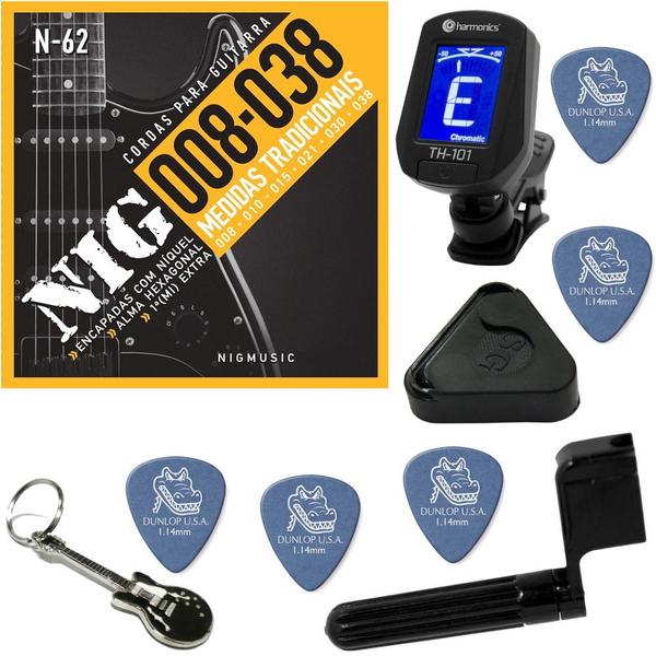 Nig N62 Tradicional Class Nickel Wound Cordas de Guitarra 08 038 + Kit de Acessórios IZ2