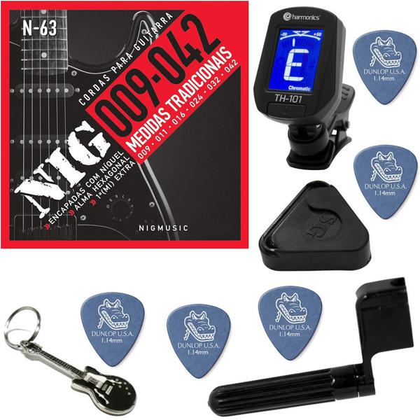 Nig N63 Tradicional Class Nickel Wound Cordas de Guitarra 09 042 + Kit de Acessórios IZ2