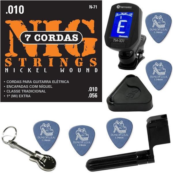 Nig N71 Encordoamento para Guitarra 7 Cordas 010 054 + Kit de Acessórios IZ2