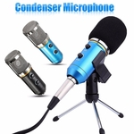 Novo profissional microfone condensador tripé suporte cabo usb anti-vento cap espuma de estúdio de gravação preto azul