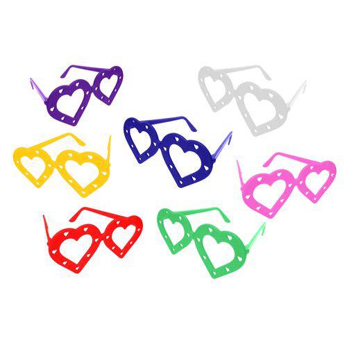 Óculos Coração Colorido - Pacote com 6 Unidades