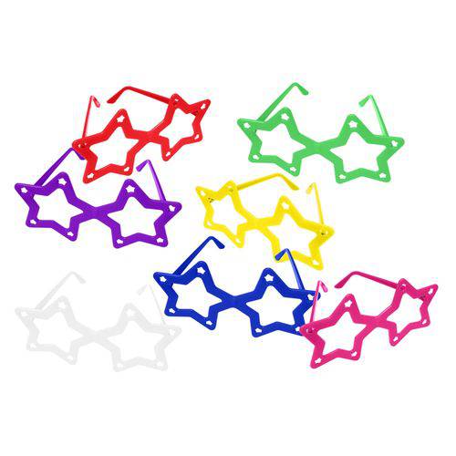 Óculos Estrela Colorido - Pacote com 6 Unidades