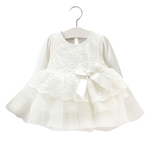 Infante recém-nascido branco bowknot manga comprida bonito cor sólida Lace Dress Tops