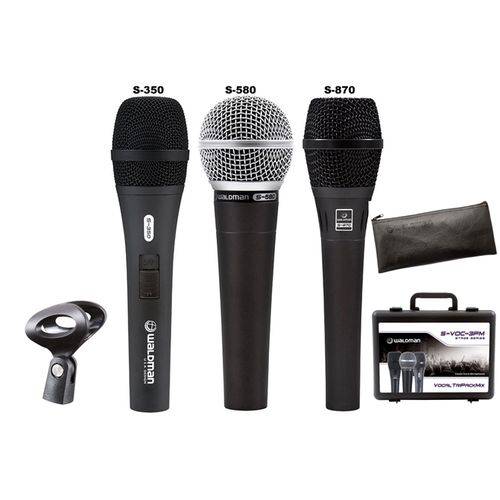 Pack com 3 Microfones Waldman S Voc 3pm S-350, S-580 e S-870