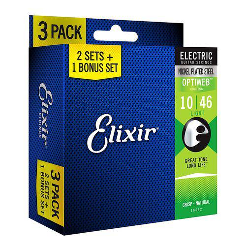 Pack de Encordoamentos Elixir Optiweb 010-046 Light 16552 para Guitarra