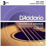 Pack 3 Sets Encordoamento D'addario Violão Aço Ej26-3d Phosphor Bronze 011-052