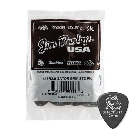 Palheta Dunlop Gator Grip 2.0mm P/ Guitarra - Pacote com 72 Unidades
