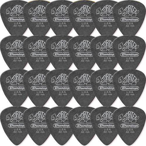 Palheta Dunlop Tortex .60mm Preta P/ Guitarra - Kit com 24 Unidades