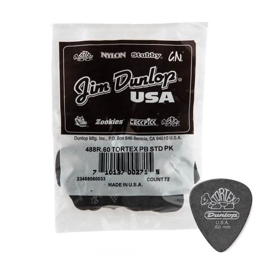 Palheta Dunlop Tortex .60mm Preta P/ Guitarra - Pack com 72 Unidades