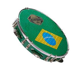 Pandeiro Formica Contemporanea 122CB 10" Pele Especial Bandeira do Brasil Tarraxa Dupla Dourado