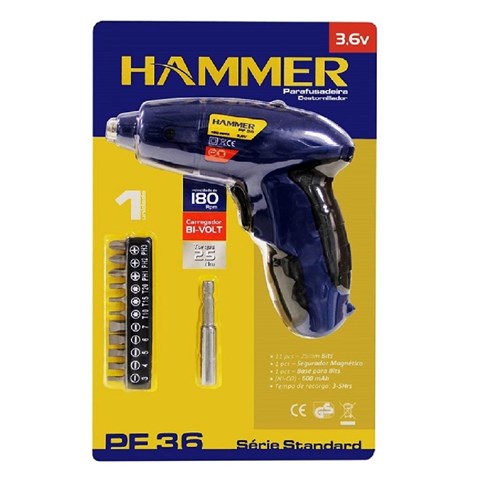 Parafusadeira Hammer Sem Fio com Bits 3,6V Blister