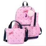 3pcs Moda Estudantes Escola Bags Set Ombro Nylon Backpack Bag Lápis Set (rosa)