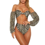 2Pcs Mulheres Leopard Knot Off Shoulder Acolchoado Bra Bikini Set Swimsuit Swimwear