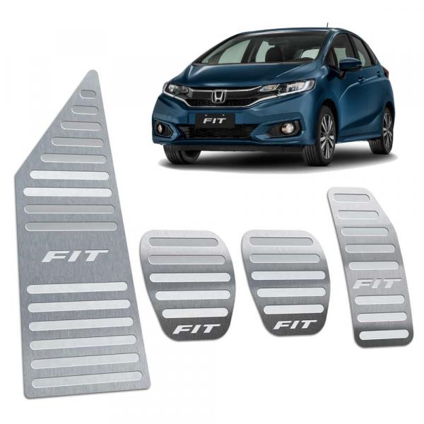 Pedaleiras + Descanso Honda Fit 2014/2019 Manual Prata - Jr