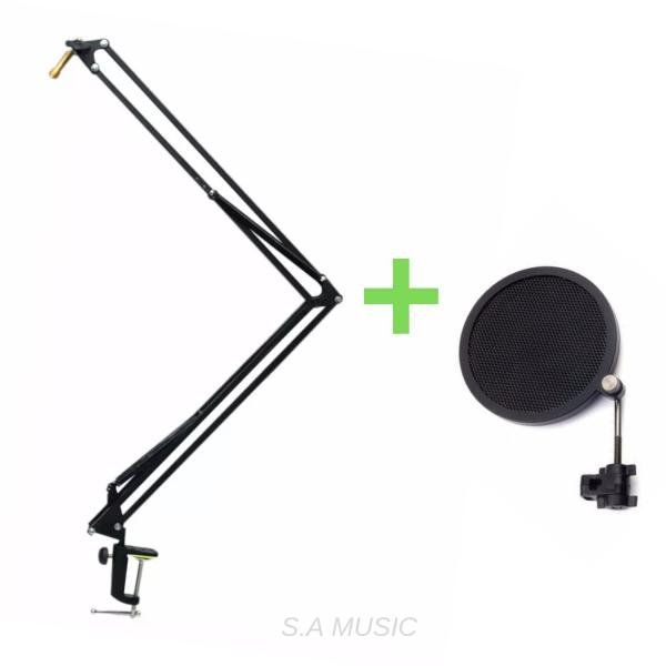 Pedestal Suporte Braço Articulado de Mesa para Microfone + Mini Pop Filter - S.a Music