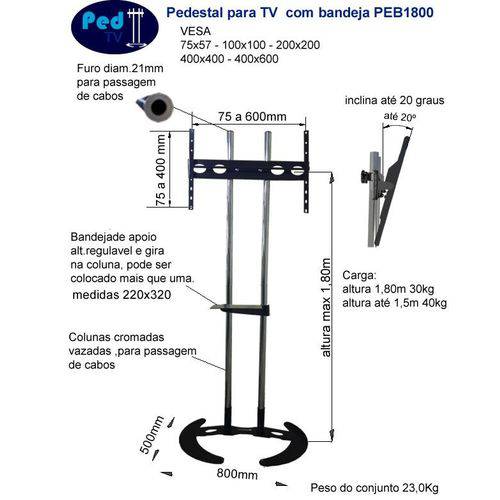 Pedestal Tv com Bandeja e Base Fixa - Peb0618