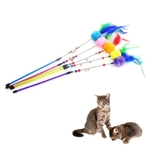 Pet Cat Kitten Teaser Bell Plush Ball Pleather Playing Stick Wand Toy Interativo