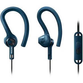 Philips ActionFit - Fones de Ouvido Azul Esportivos C/ Gancho para Orelha, à Prova de Suor e Umidade.