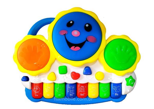 Pianinho Bebe Brinquedo Infantil Educativo Piano Musical Baby Tambor Colorido Azul - Piano Cow