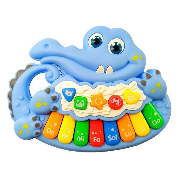 Teclado Musical Bebê Piano Dinossauro com Luz Músicas e Alça Azul - Cim Toys