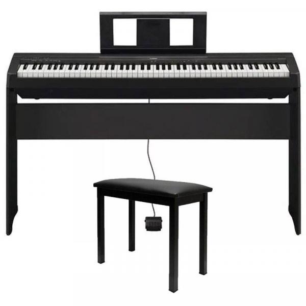 Piano Digital Yamaha P45 Preto com Fonte + Estante + Banco