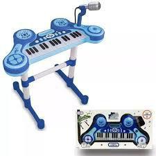 Piano e Teclado Eletrônico Infantil com Sons e Microfone Unik Toys Azul - Iwo 12Pro