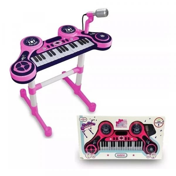 Piano e Teclado Eletrônico Infantil Rosa com Sons Unik Toys